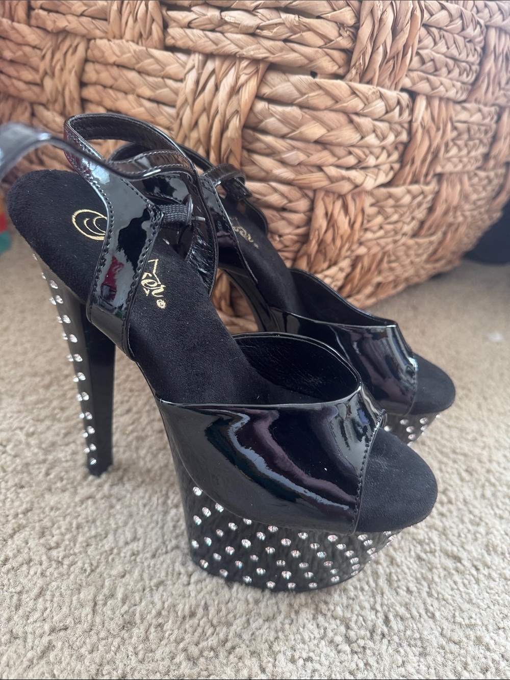 Pleaser Black Patent Studded Platform High Heel Sandals